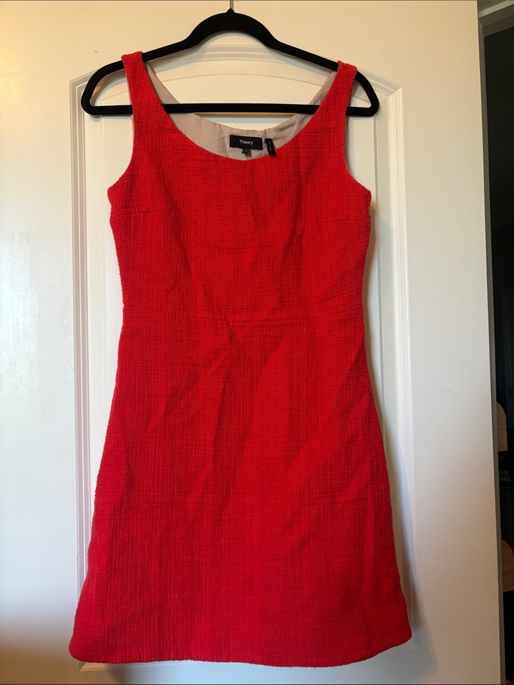 Theory Red Textured Sleeveless Sheath Dress
